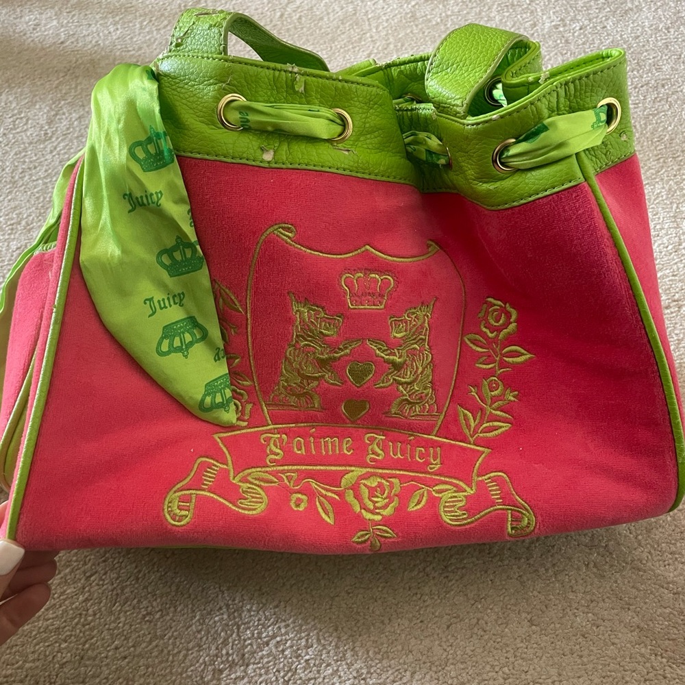 Juicy Couture pink and green tote